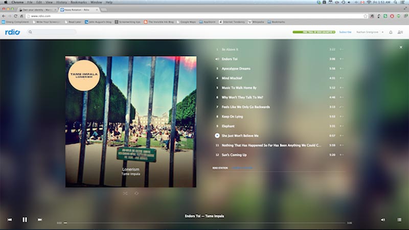 An image of Rdio's interface
